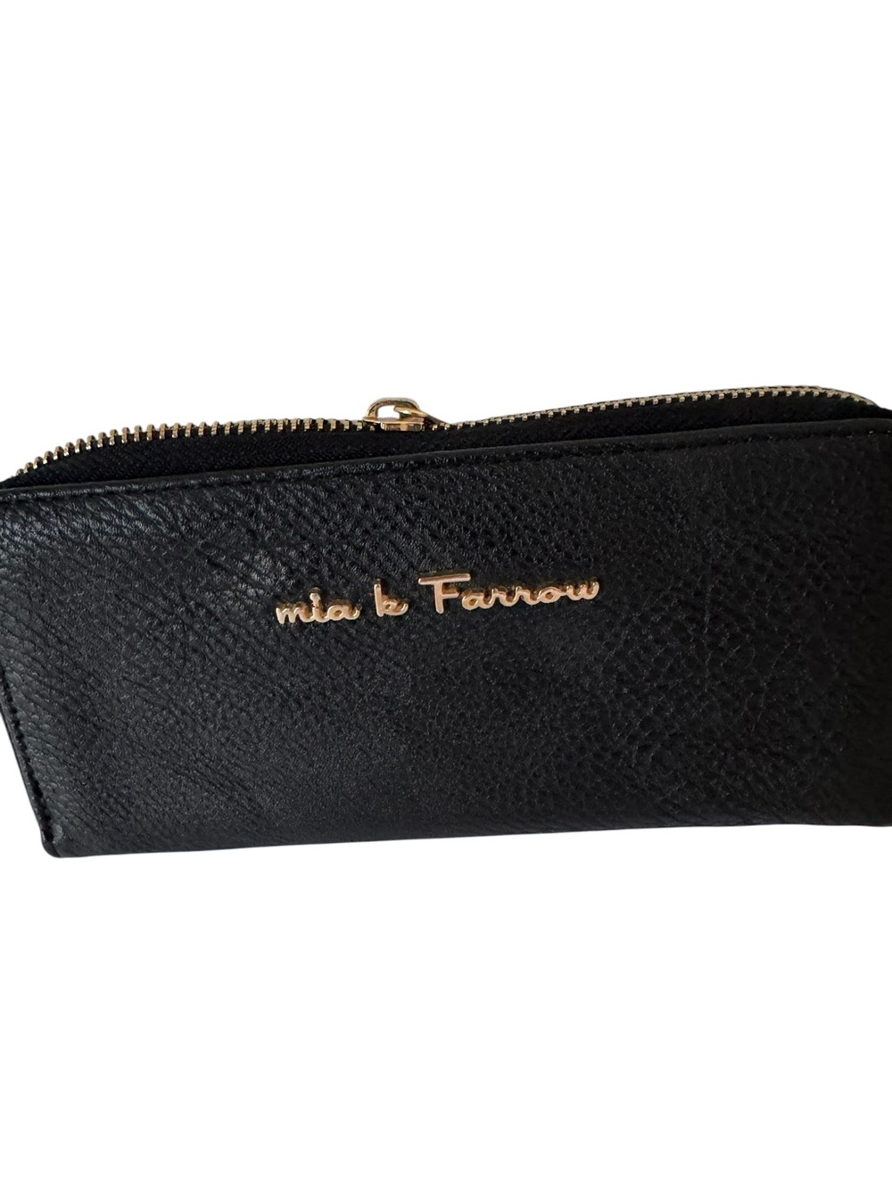 Mia K Farrow Black Leather Zip Wallet Clutch